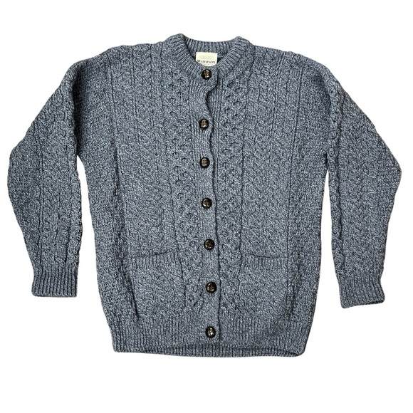 Shannon Woolen Mills Woman’s Cable Knit Cardigan Chunky Capsule M Classic Blue - Picture 1 of 10